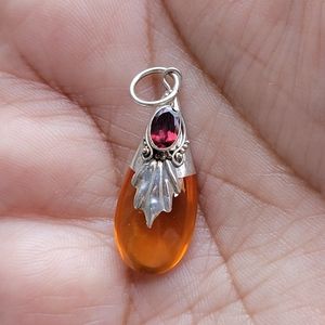 Garnet & Amber silver capped pendant